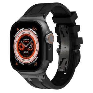 Apple ultra watch band black silicone with black accents like AP band